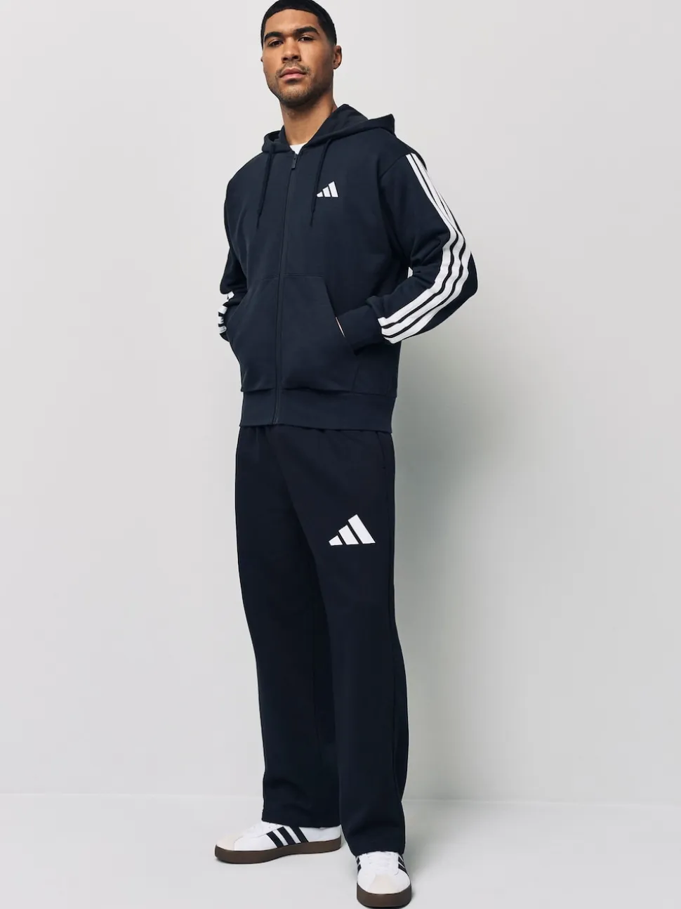 adidas Black Essentials 3-Stripes French Terry Full Zip Hoodie