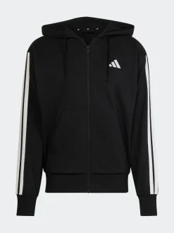 adidas Black Essentials 3-Stripes French Terry Full Zip Hoodie