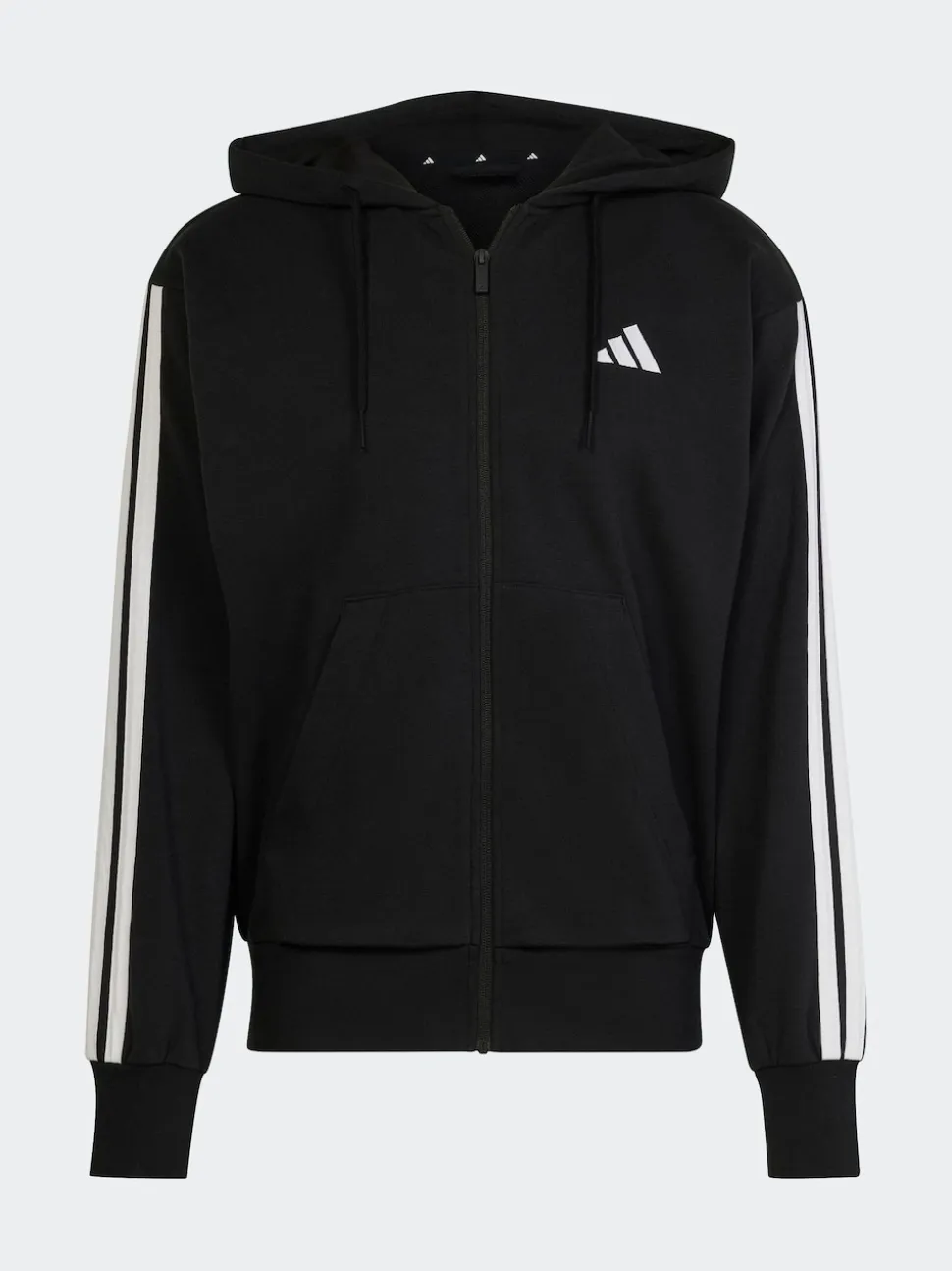 adidas Black Essentials 3-Stripes French Terry Full Zip Hoodie