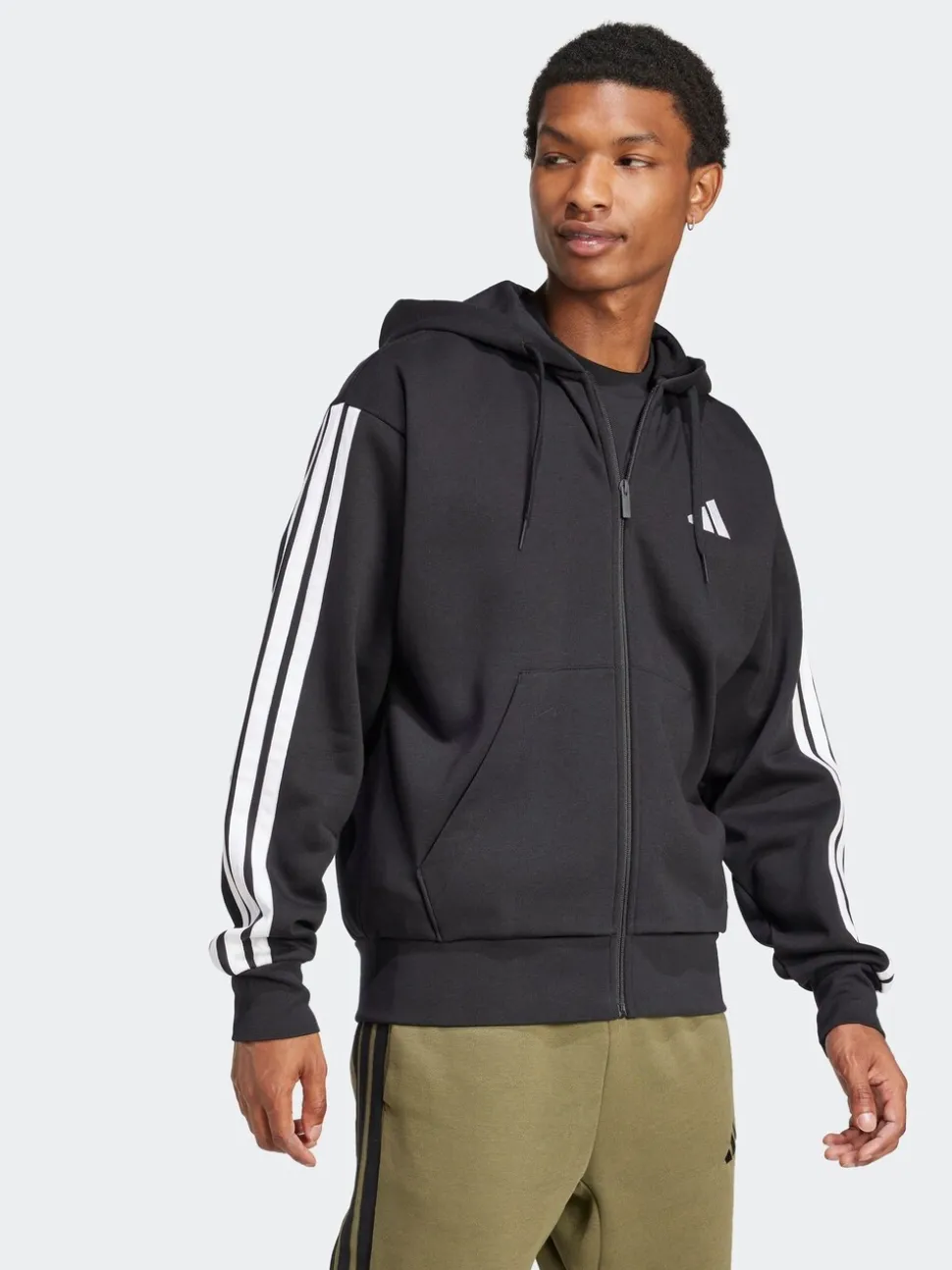 adidas Black Essentials 3-Stripes Fleece Hoodie