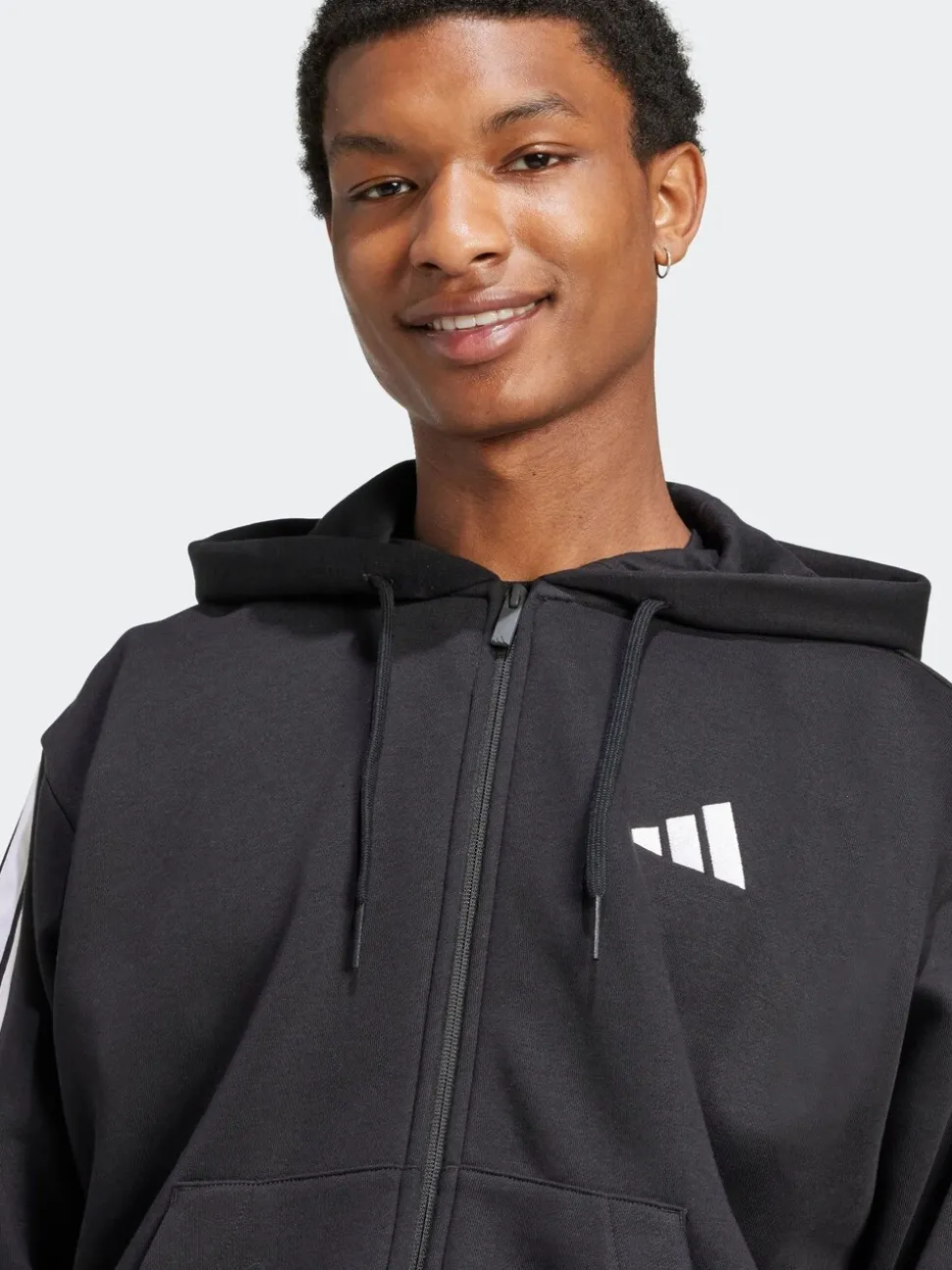 adidas Black Essentials 3-Stripes Fleece Hoodie