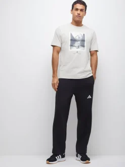 adidas Black Essentials Three Stripes Fleece Wide Leg Trousers