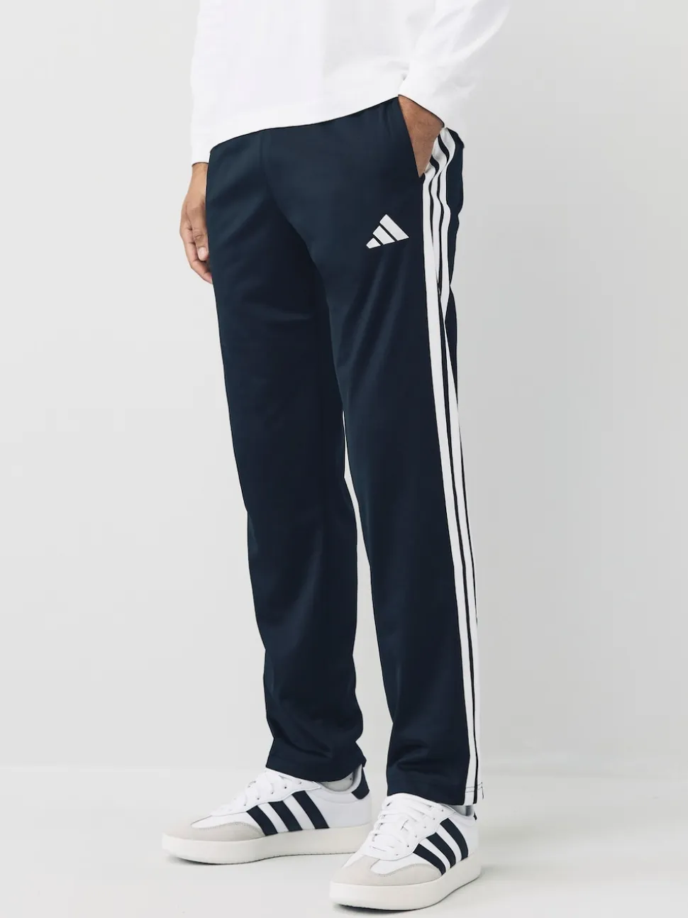adidas Black Regular Fit 3-Stripes Tricot Open Hem Track Joggers