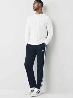 adidas Black Regular Fit 3-Stripes Tricot Open Hem Track Joggers