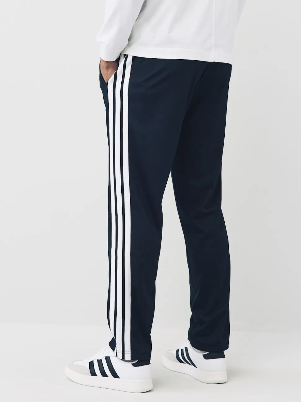 adidas Black Regular Fit 3-Stripes Tricot Open Hem Track Joggers