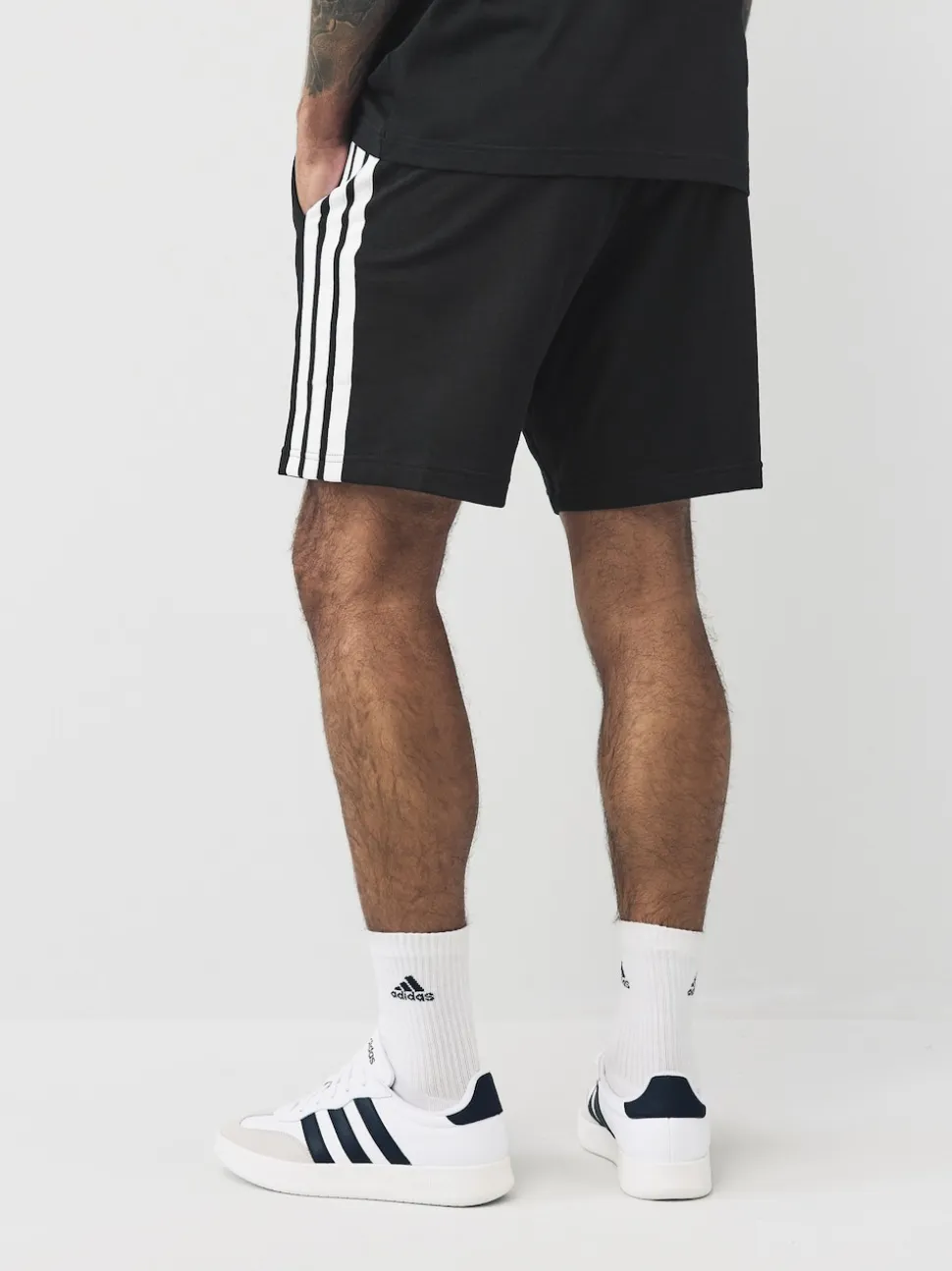 adidas Black White Essential 3-Stripes French Terry Shorts