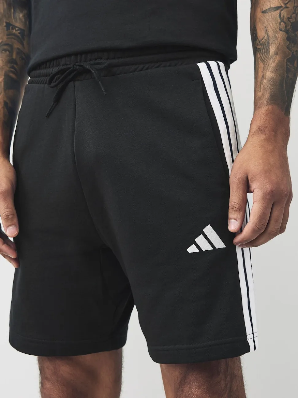 adidas Black White Essential 3-Stripes French Terry Shorts