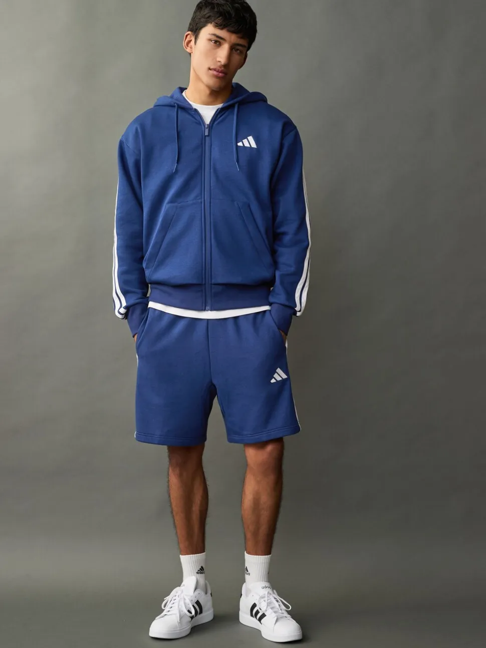 adidas Blue Essentials 3-Stripes Fleece Hoodie