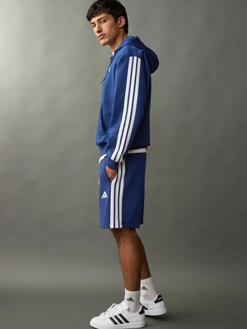 adidas Blue Essentials 3-Stripes Fleece Hoodie