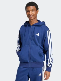 adidas Blue Essentials 3-Stripes Fleece Hoodie