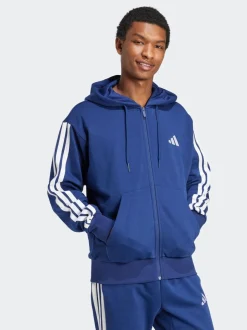 adidas Blue Essentials 3-Stripes Fleece Hoodie