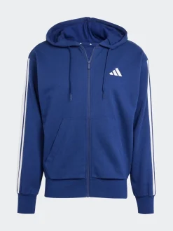 adidas Blue Essentials 3-Stripes French Terry Full Zip Hoodie