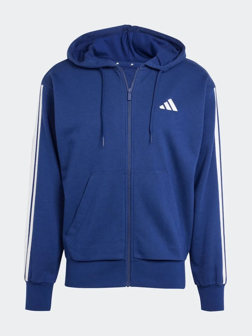 adidas Blue Essentials 3-Stripes French Terry Full Zip Hoodie