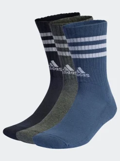 adidas Blue 3-Stripe Crew Length Socks 3 Pack