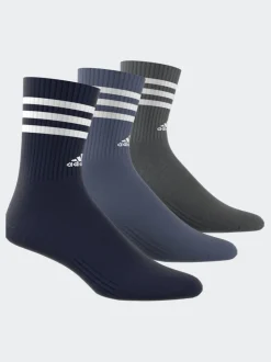 adidas Blue 3-Stripe Crew Length Socks 3 Pack