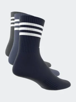 adidas Blue 3-Stripe Crew Length Socks 3 Pack