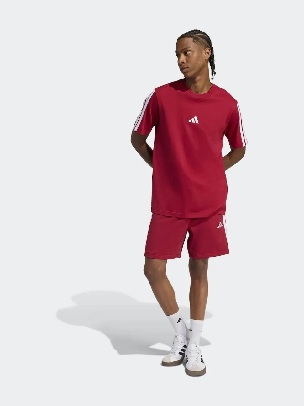 adidas Dark Red Essential 3-Stripes French Terry Shorts