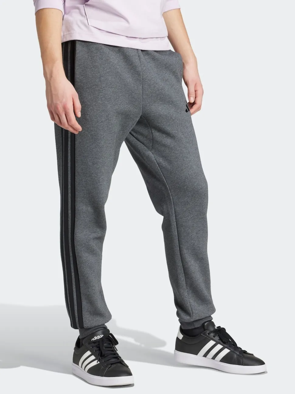 adidas Grey Black Essentials 3-Stripes Fleece Joggers