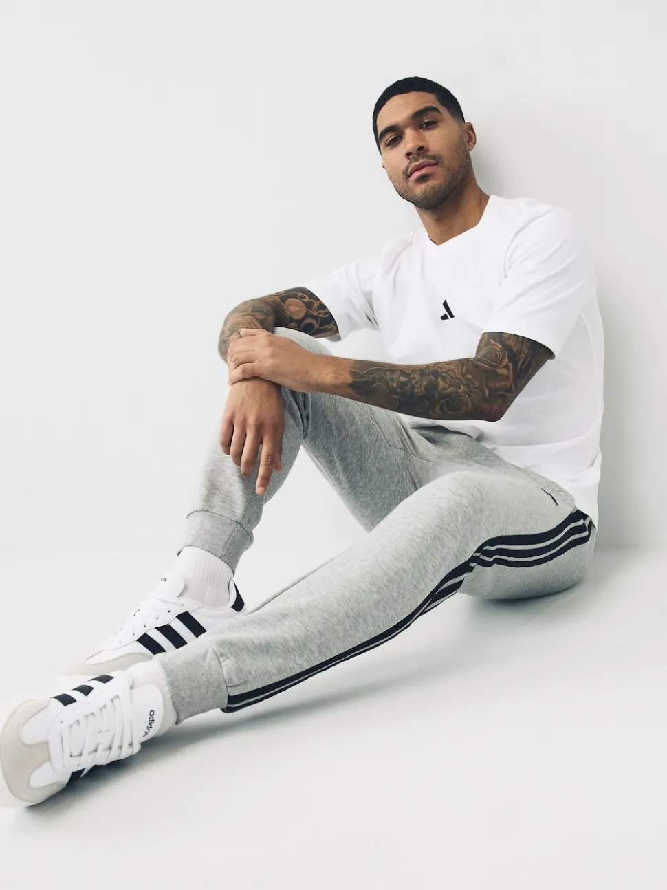 adidas Grey Essentials 3-Stripes Fleece Joggers