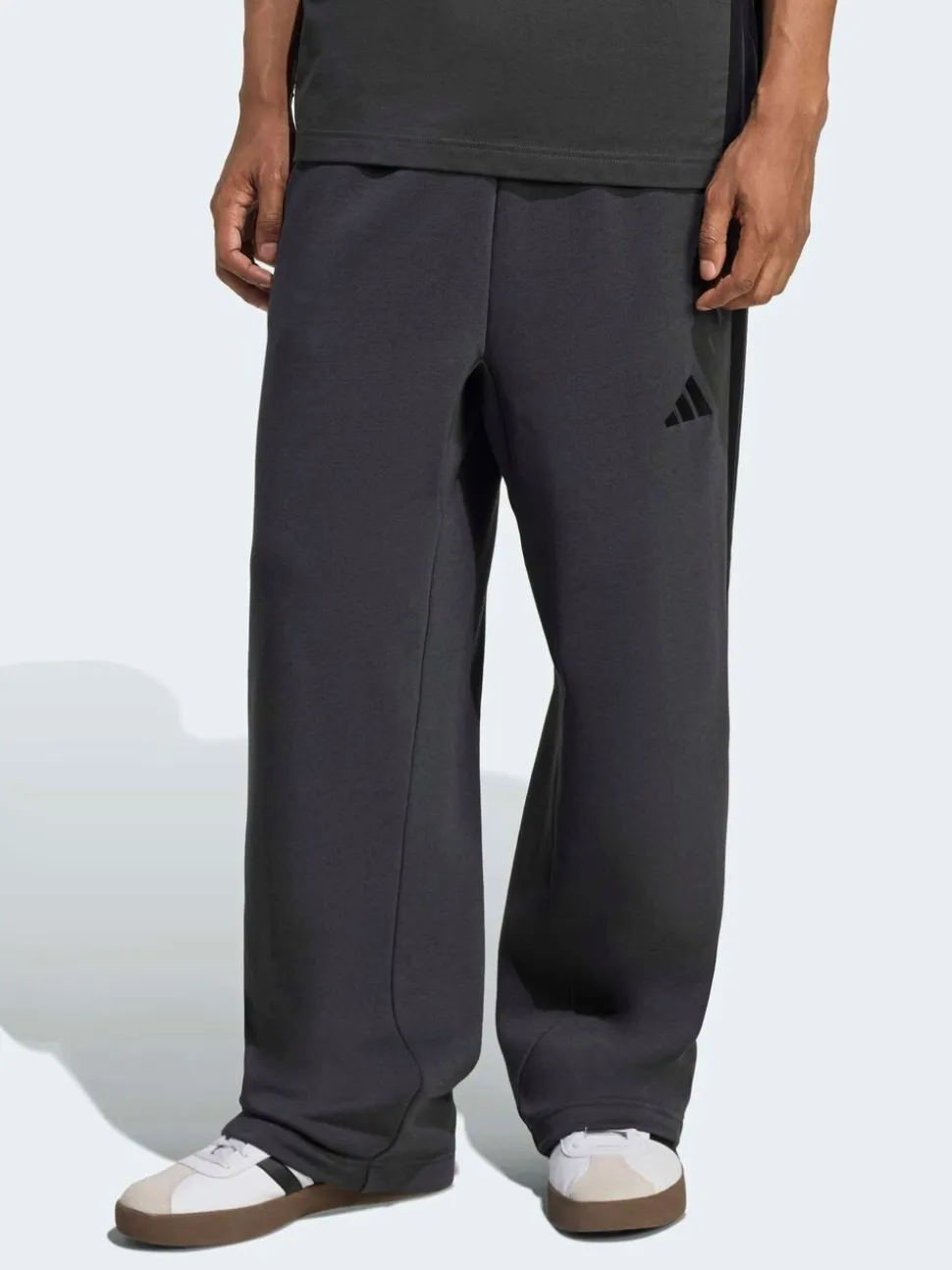 adidas Grey Essentials Three Stripes Fleece Wide Leg Trousers