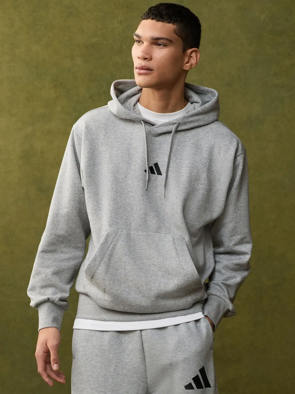 adidas Grey Light Essentials Feelcozy Fleece Hoodie