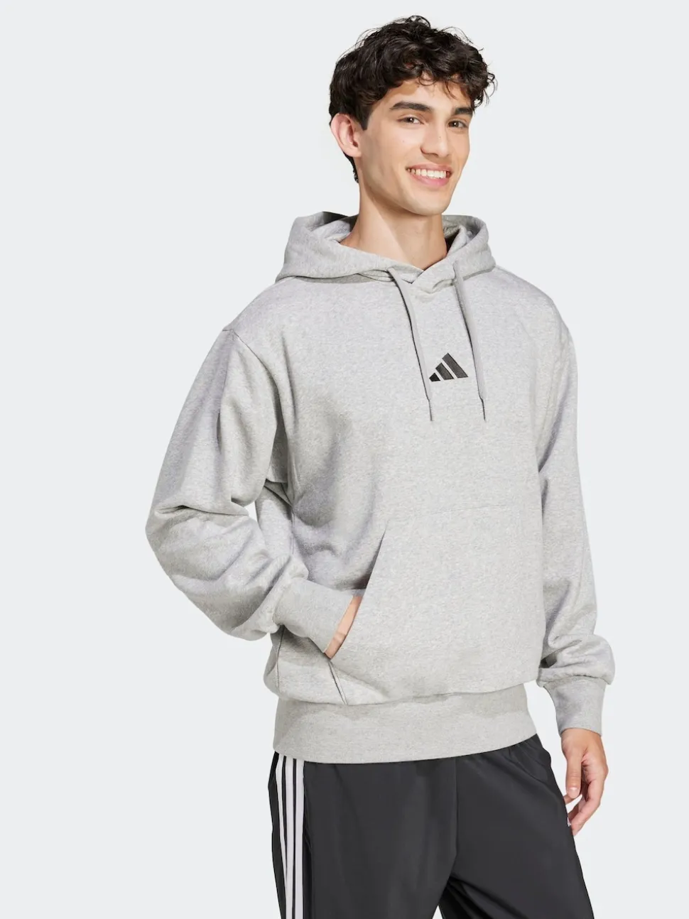 adidas Grey Light Essentials Feelcozy Fleece Hoodie