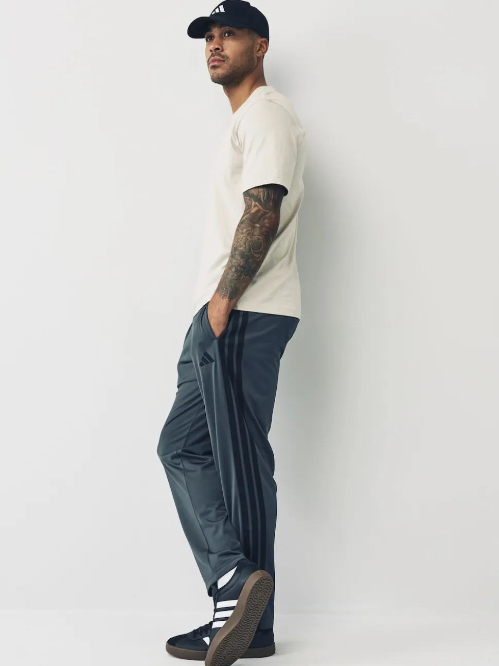 adidas Grey Regular Fit 3-Stripes Tricot Open Hem Track Joggers