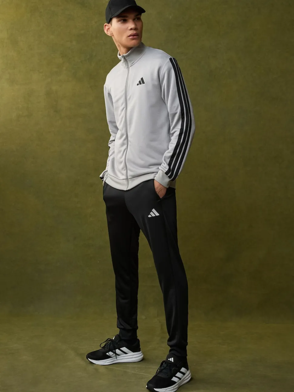 adidas Grey Sportswear 3-Stripes Fleece Tracksuit