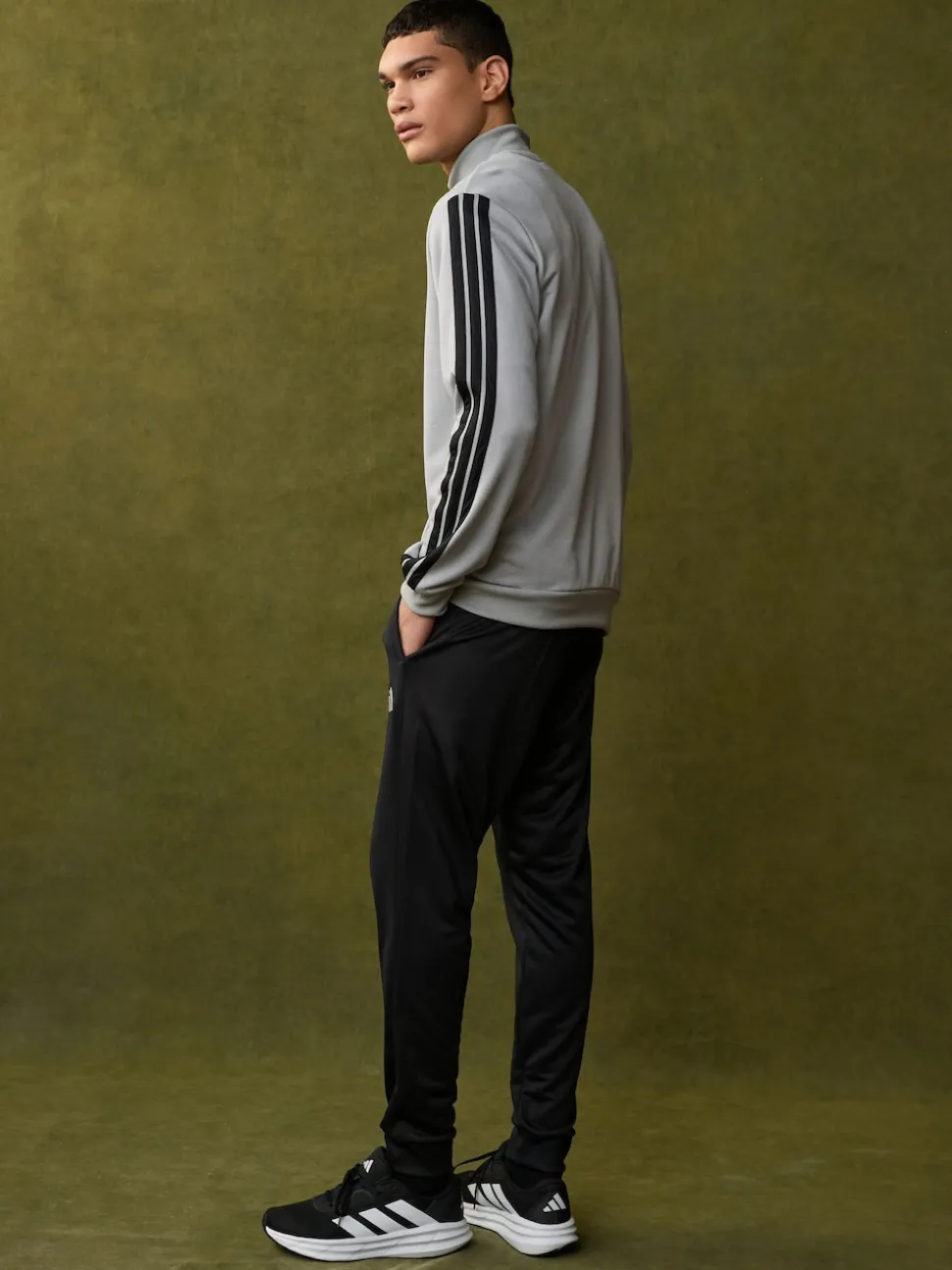 adidas Grey Sportswear 3-Stripes Fleece Tracksuit