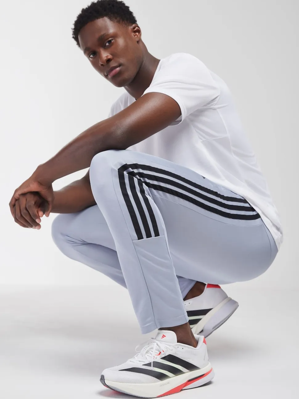 adidas Grey Workout Essentials All-Set 3-Stripes Knit Joggers