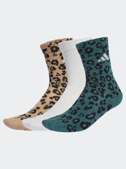 adidas Natural Leopard Print 3 Pack Crew Socks