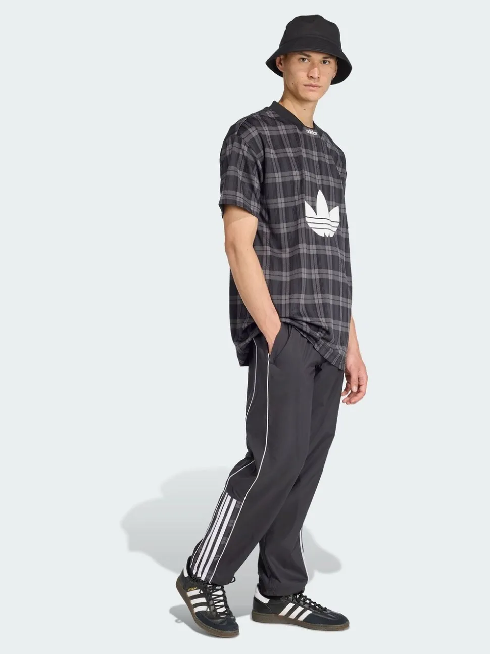 adidas Originals Black Tartan Loose Tracksuit Bottoms