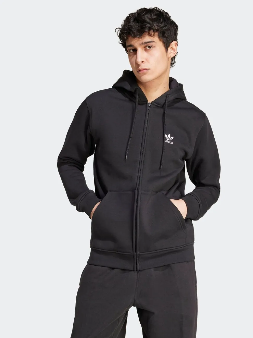 adidas Originals Black Trefoil Essentials Full-Zip Hoodie