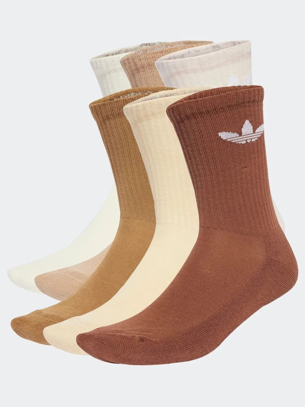 adidas Originals Brown Light Trefoil Crew Socks 6 Pack