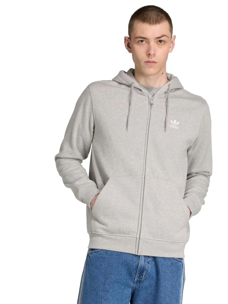 adidas Originals Grey Trefoil Essentials Full-Zip Hoodie