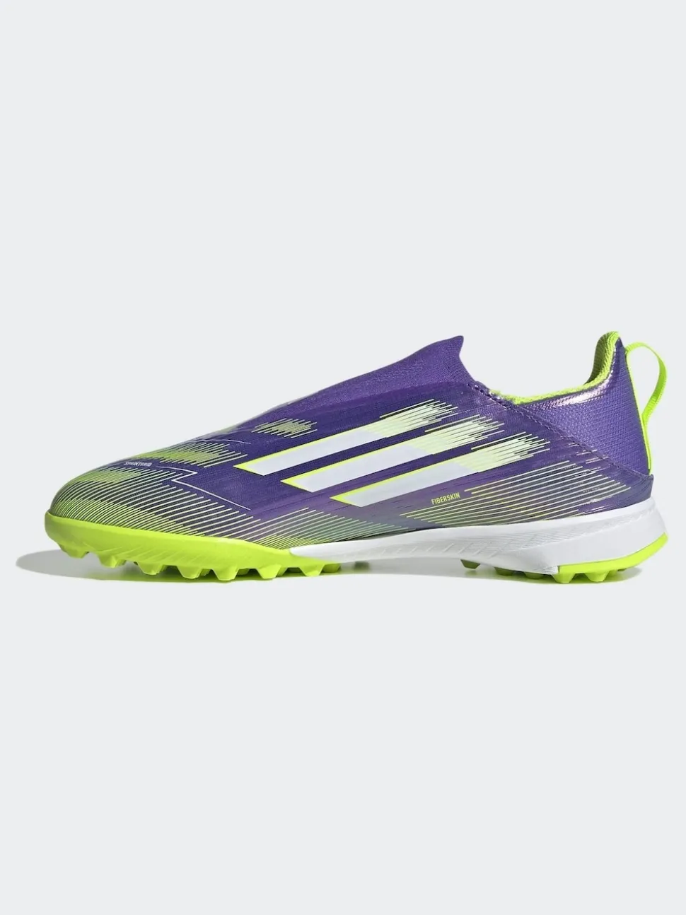 adidas Purple/Lime Kids F50 League Laceless Turf Boots