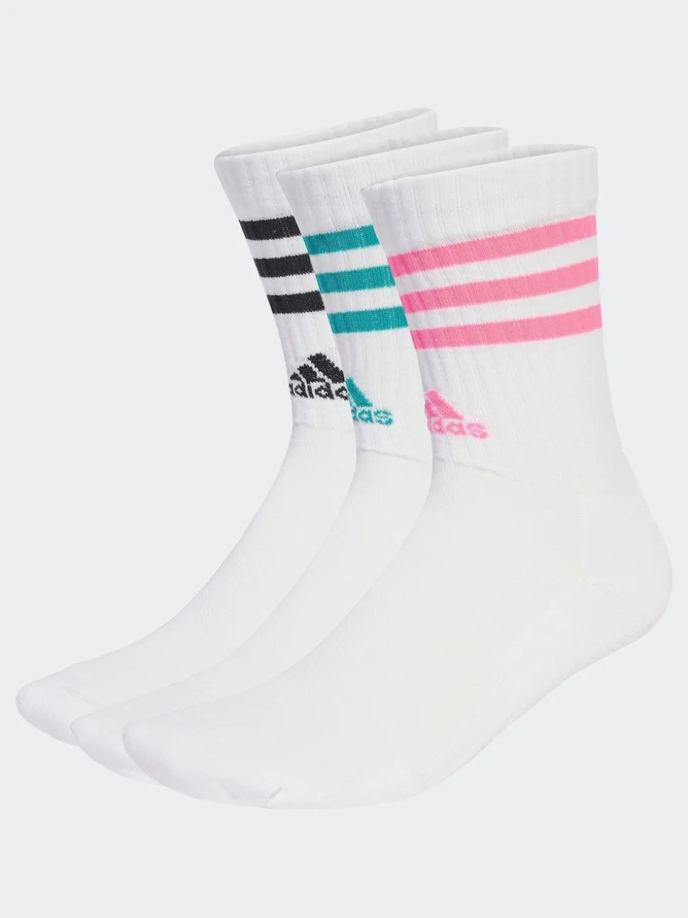 adidas White Ecru 3-Stripe Crew Length Socks 3 Pack
