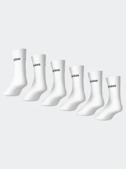 Adidas White Linear Crew Socks Cushioned Socks 6 Pack