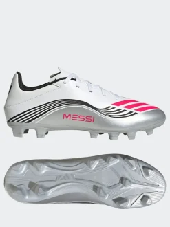 adidas White/Blue Adult F50 Messi Club Firm Ground Boots