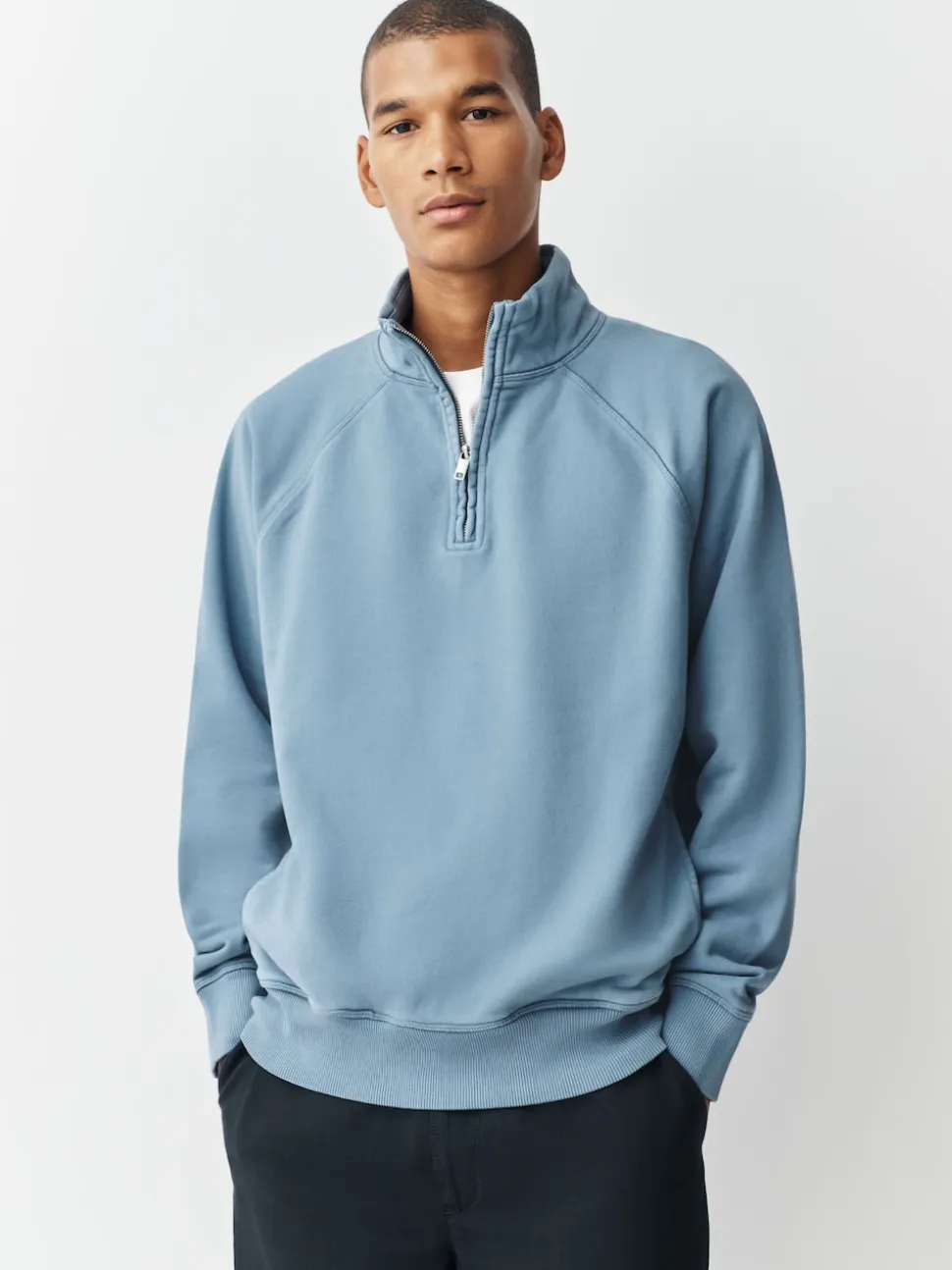 Airforce Blue Heavyweight Washed Quarter Zip Sweatshirt