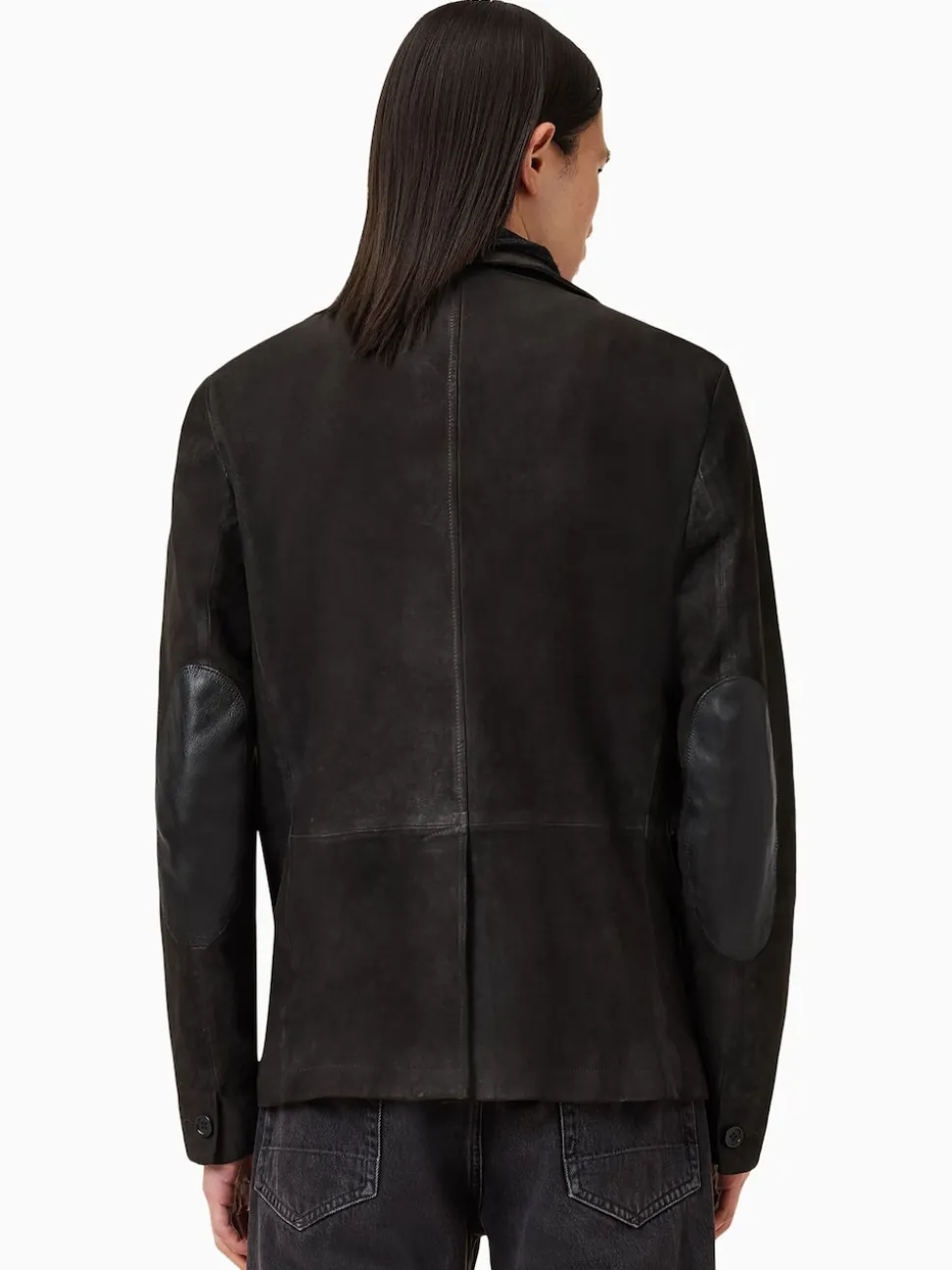 AllSaints Anthracite Grey Survey Grey Double Layered Suede Leather Blazer