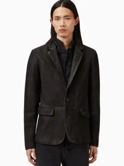 AllSaints Anthracite Grey Survey Grey Double Layered Suede Leather Blazer