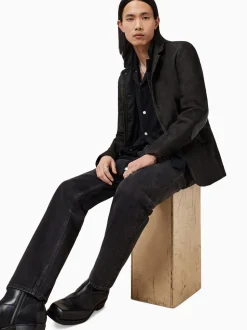 AllSaints Anthracite Grey Survey Grey Double Layered Suede Leather Blazer