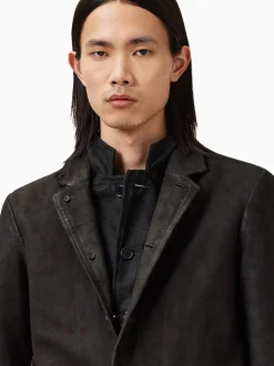 AllSaints Anthracite Grey Survey Grey Double Layered Suede Leather Blazer