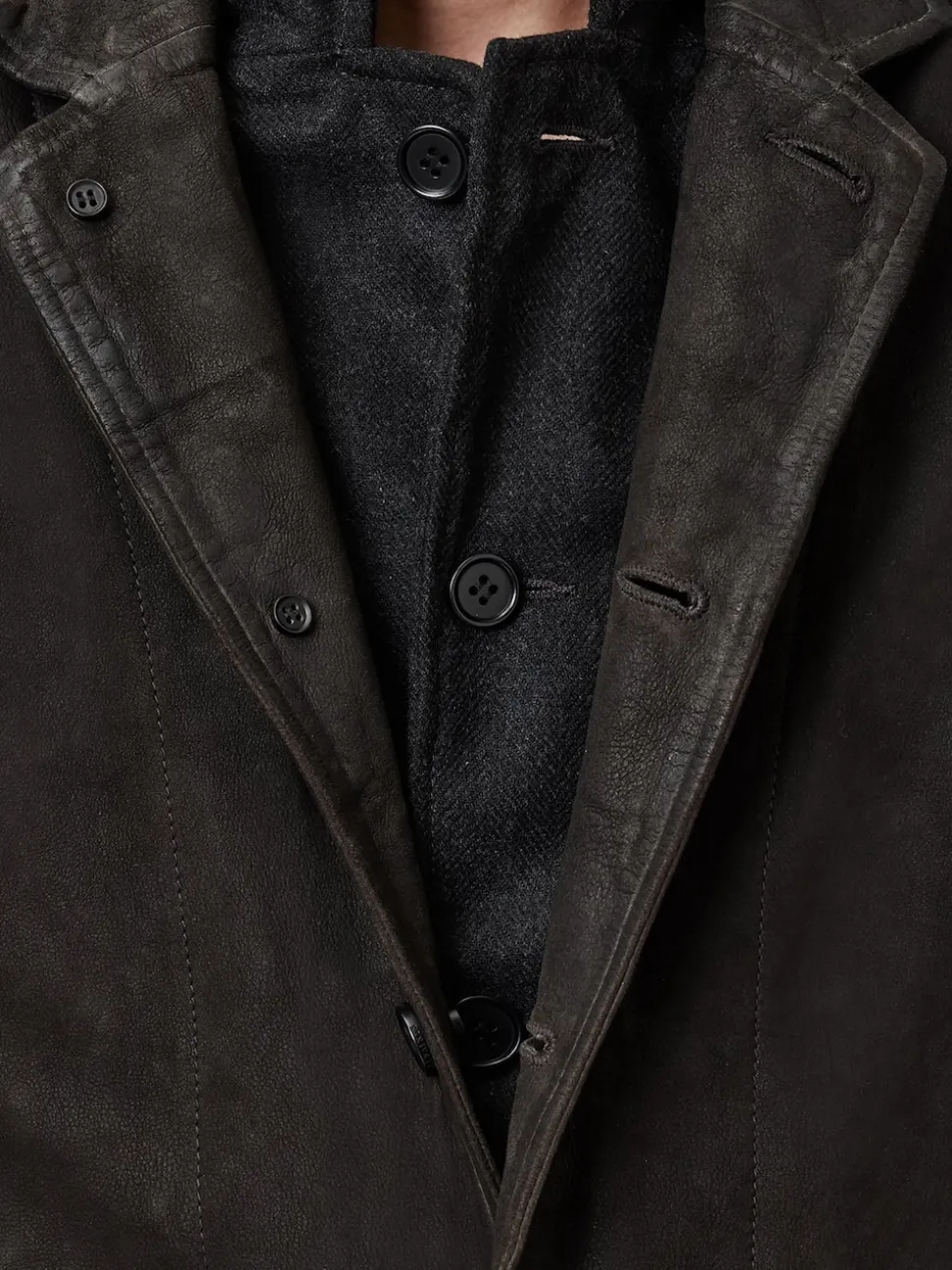 AllSaints Anthracite Grey Survey Grey Double Layered Suede Leather Blazer