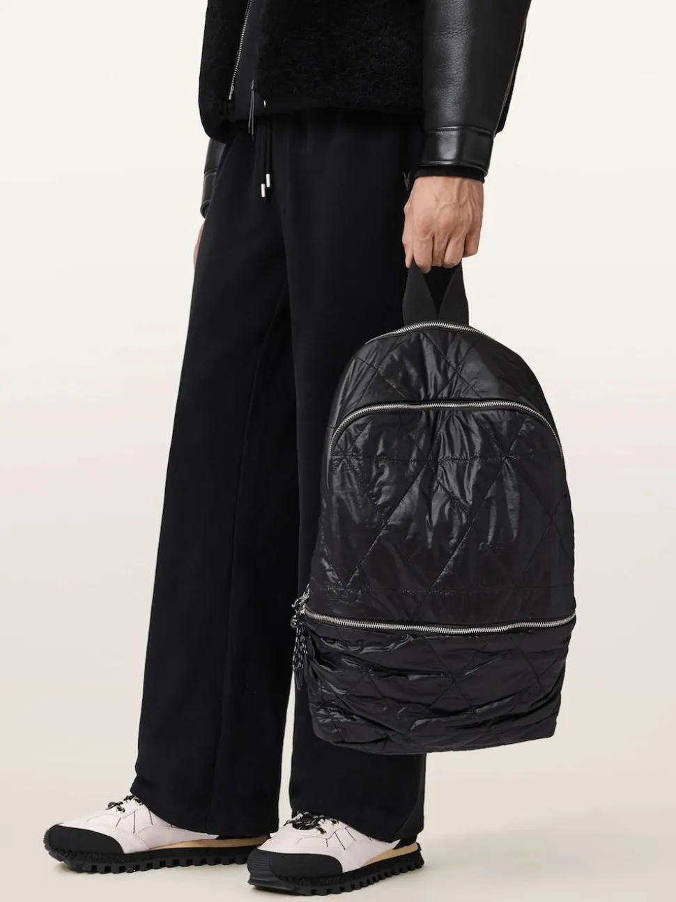 AllSaints Black Finn Quilt Backpack