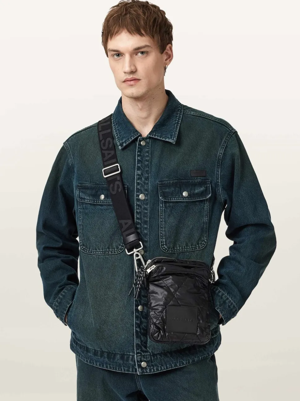 AllSaints Black Haven Quilt Pouch