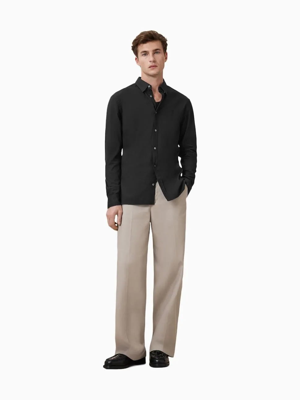 AllSaints Black Hawthorne Black Long Sleeve Button Up Shirt