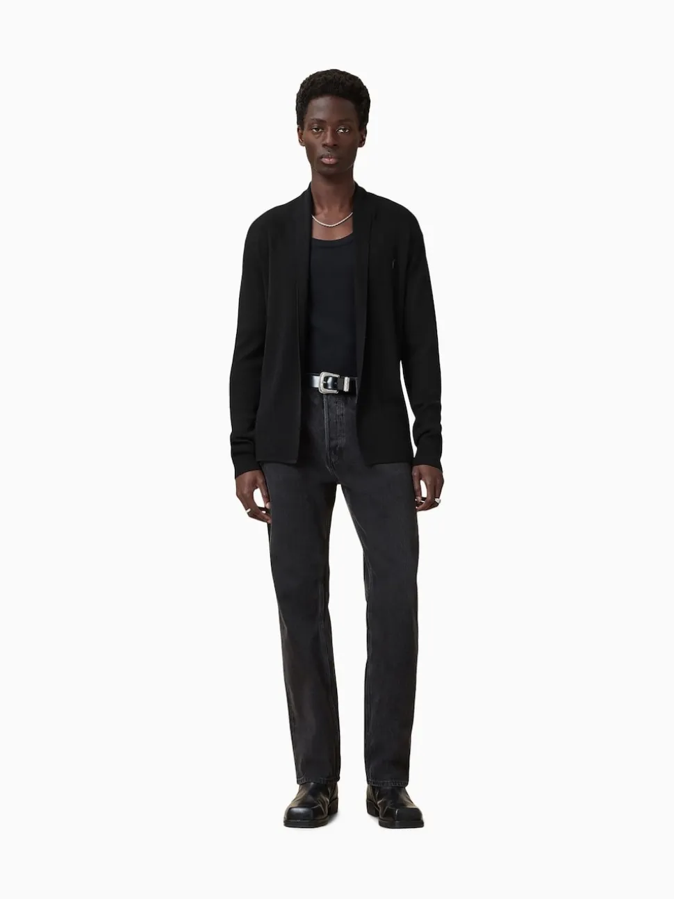AllSaints Black Mode Merino Wool Open Cardigan