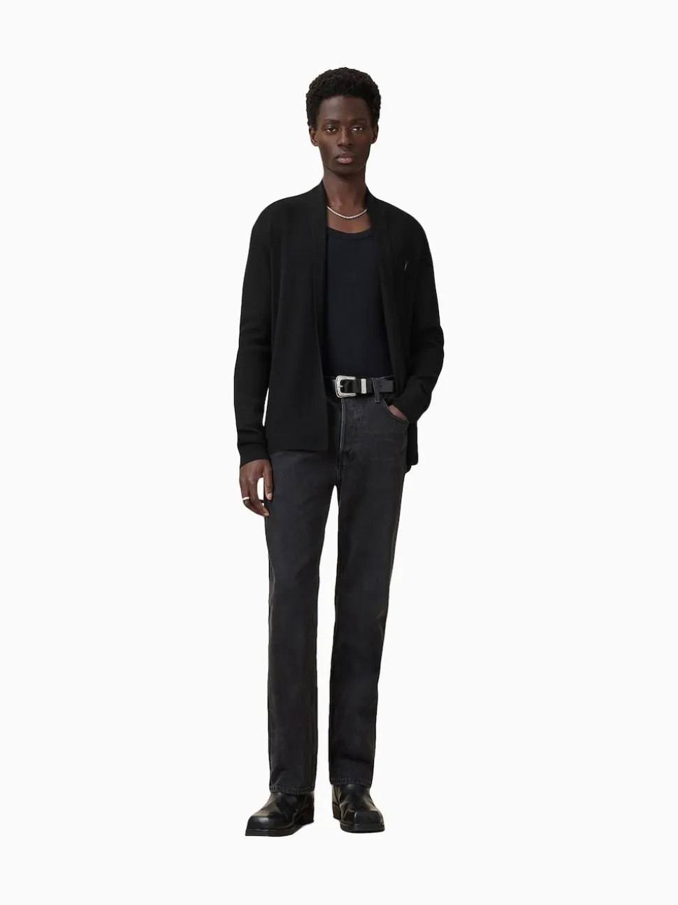 AllSaints Black Mode Merino Wool Open Cardigan